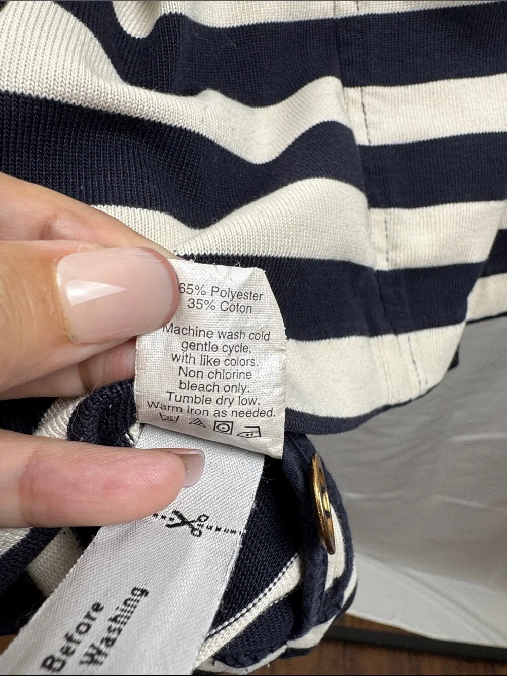 J.Crew Navy White Stripe Gold Button Cardigan Sweater XL